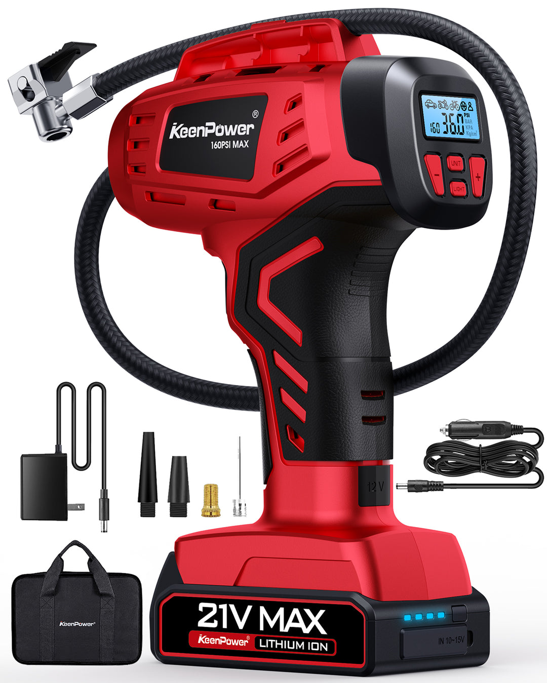 KeenPower Digital Tire Inflator Portable Air Compressor w/4+N Smart Mo