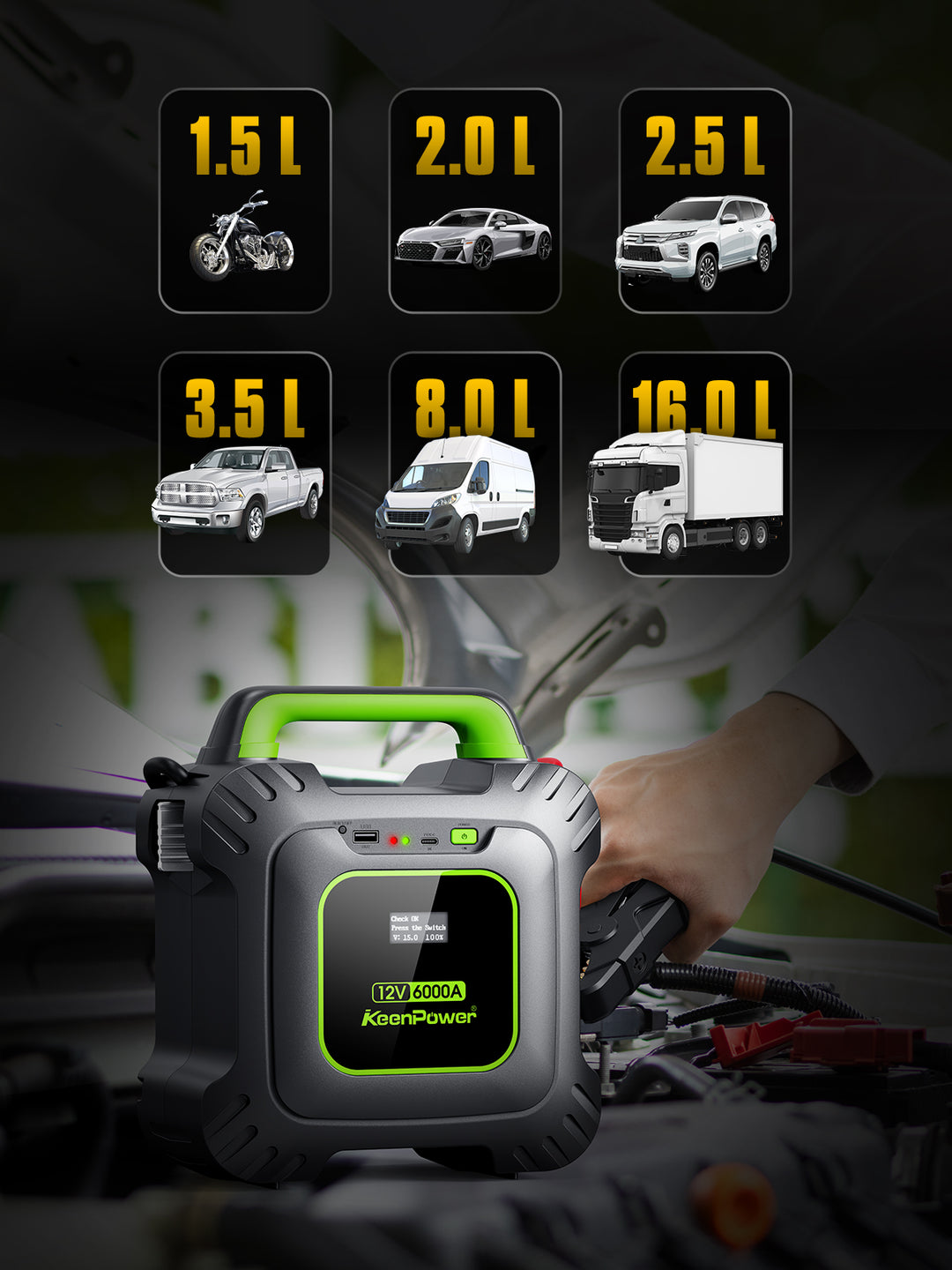 KeenPower 6000A Super Capacitor Jump Starter 12V Car Battery Booster Jump Box