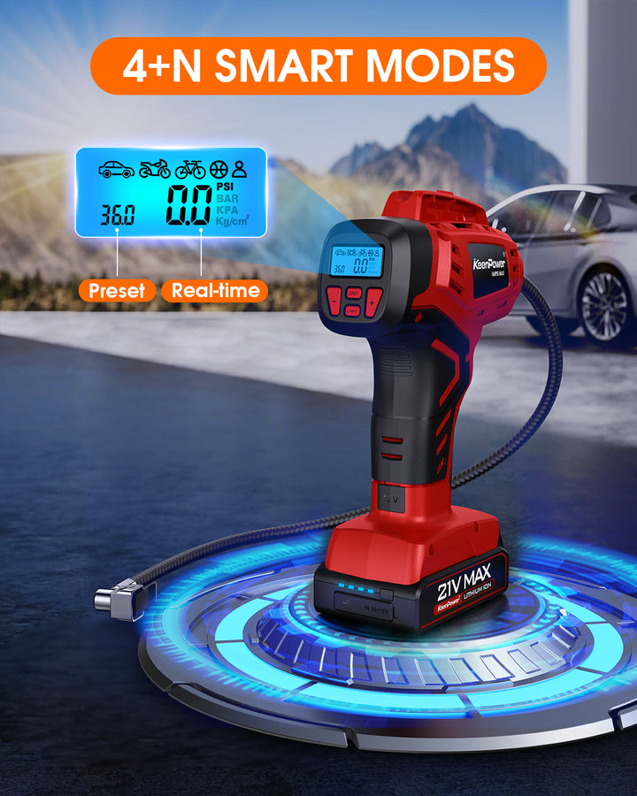 KeenPower Digital Tire Inflator Portable Air Compressor w/4+N Smart Modes
