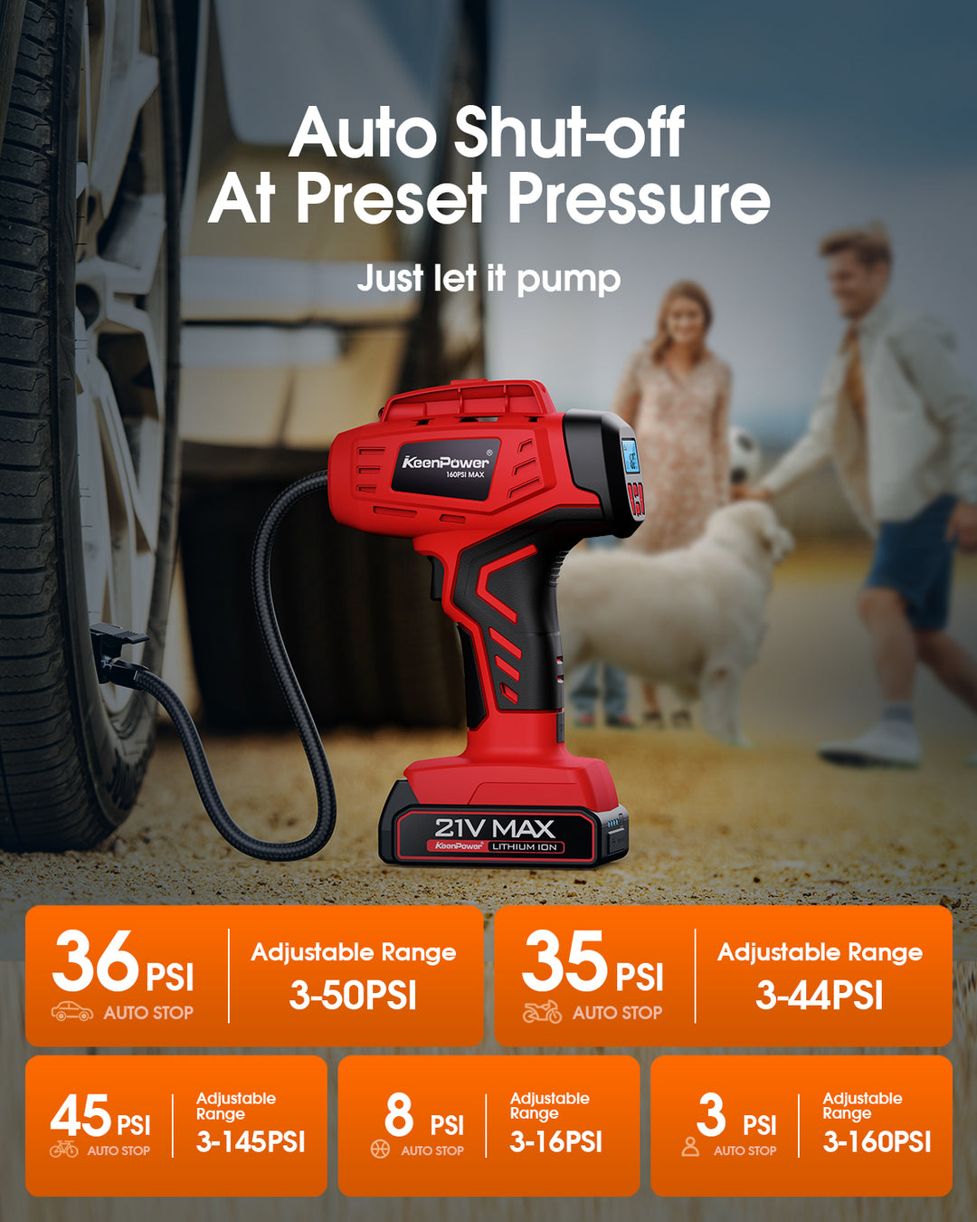 KeenPower Digital Tire Inflator Portable Air Compressor w/4+N Smart Modes
