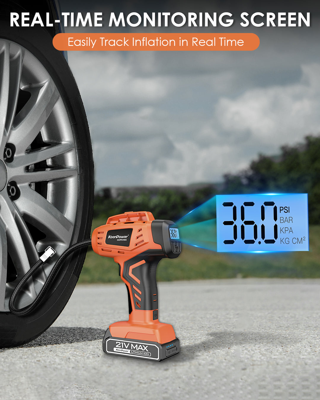 KeenPower Handheld Tire Inflator Portable Air Compressor, Car Tire Pump