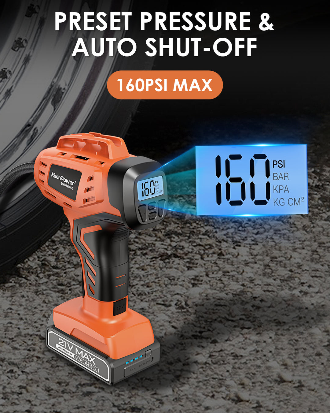 KeenPower Handheld Tire Inflator Portable Air Compressor, Car Tire Pump