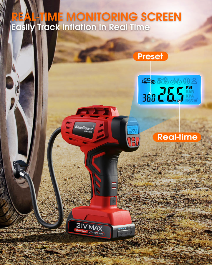 KeenPower Digital Tire Inflator Portable Air Compressor w/4+N Smart Modes