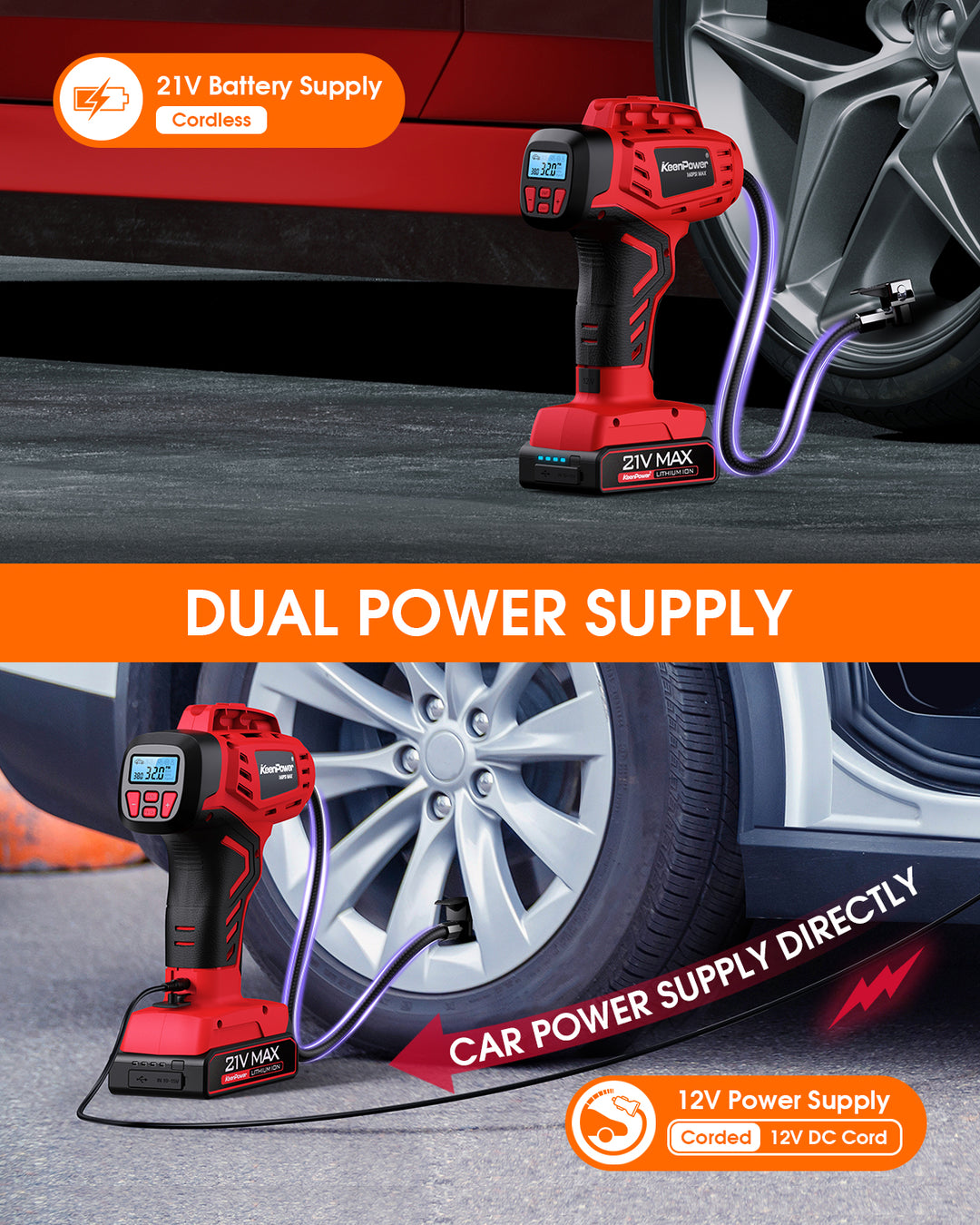 KeenPower Digital Tire Inflator Portable Air Compressor w/4+N Smart Modes