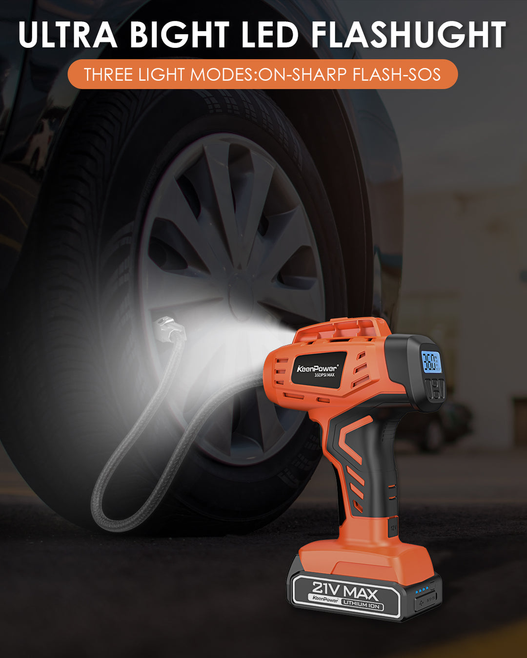 KeenPower Handheld Tire Inflator Portable Air Compressor, Car Tire Pump