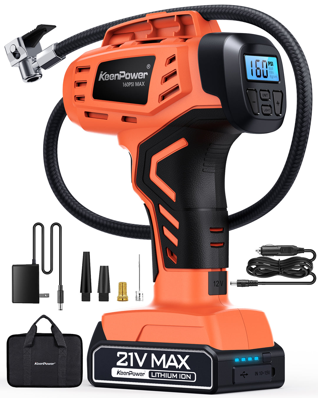 KeenPower Handheld Tire Inflator Portable Air Compressor, Car Tire Pump