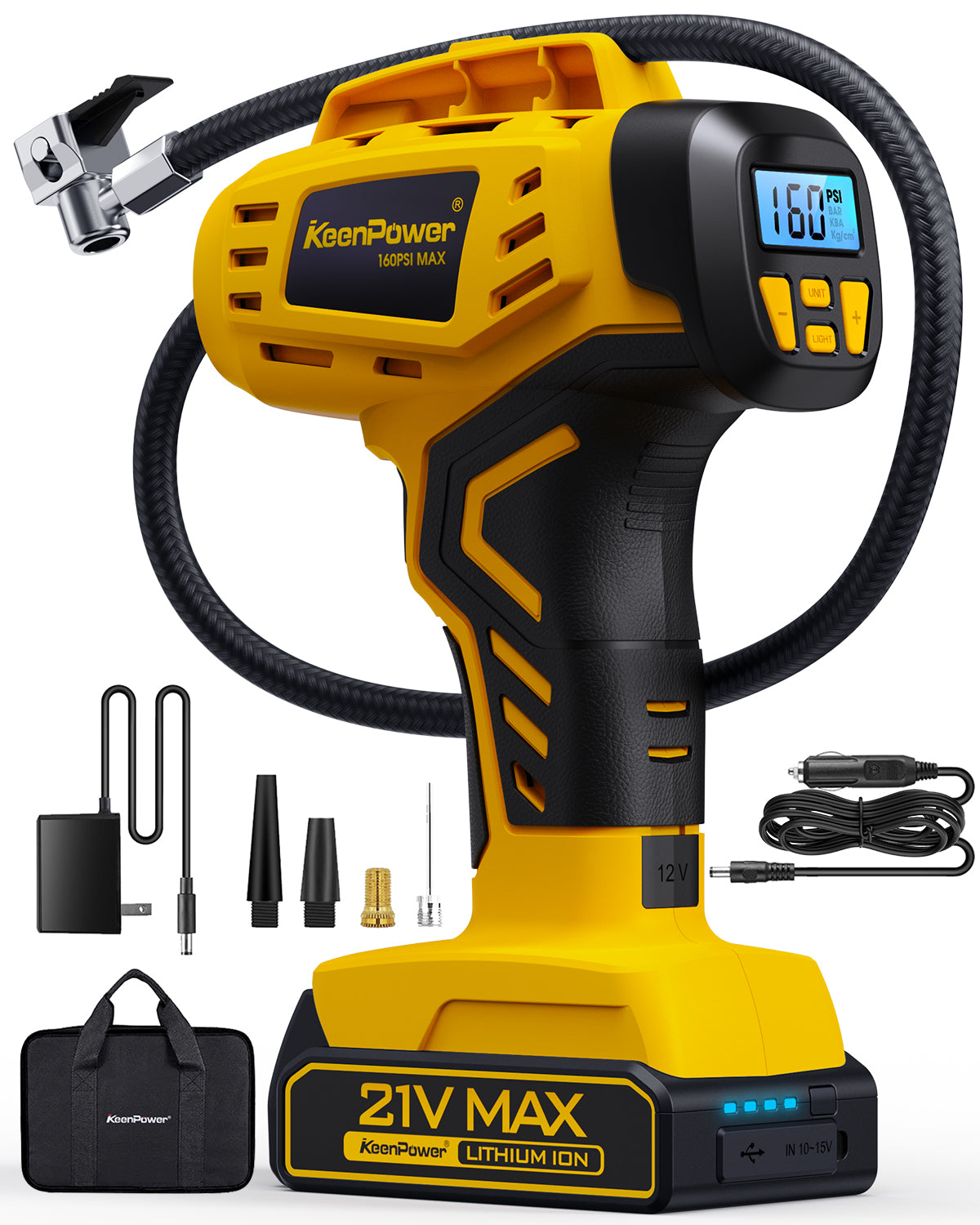 KeenPower 2X Faster Tire Inflator Portable Air Compressor w/Dual Power